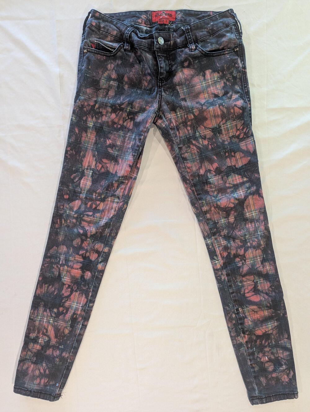 Royal Bones Jeans Juniors 3 Multicolor Dark Wash Mid Rise Skinny Stretch Plaid